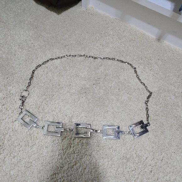 Vintage Y2K Silver Rectangle Metallic Chain Chunky Belt - Picture 2 of 11